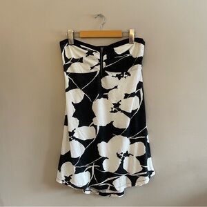 Roxy Black & White Floral Strapless Dress Smocked Back & Cut-Out – Large GUC
